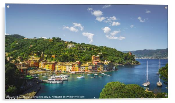 Portofino luxury travel destination, village and marina. Liguria Acrylic by Stefano Orazzini