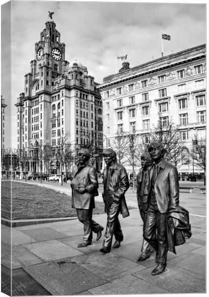 The Beatles Pier Head Liverpool Mono Canvas Print by Steve Smith