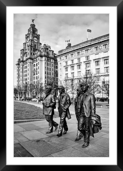 The Beatles Pier Head Liverpool Mono Framed Mounted Print by Steve Smith
