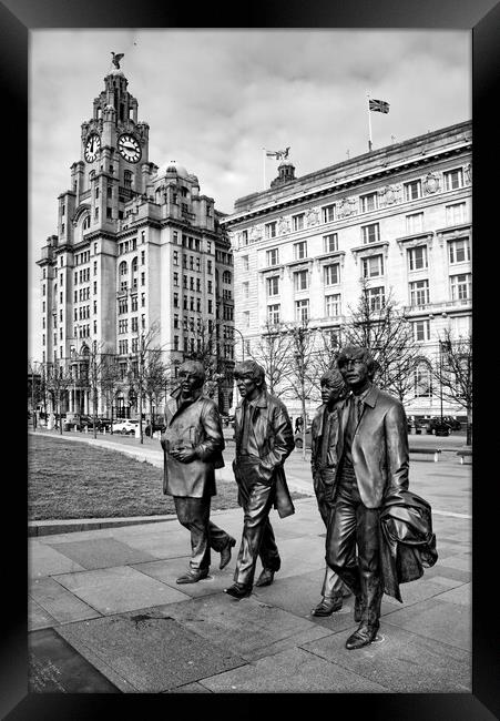 The Beatles Pier Head Liverpool Mono Framed Print by Steve Smith