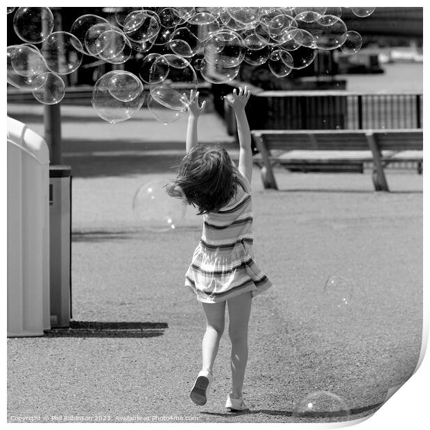 Girl and Bubbles Print by Phil Robinson