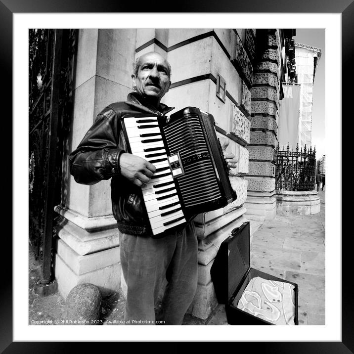 Accordion player, Piccadilly Framed Mounted Print by Phil Robinson