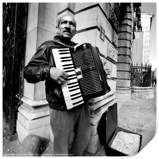 Accordion player, Piccadilly Print by Phil Robinson