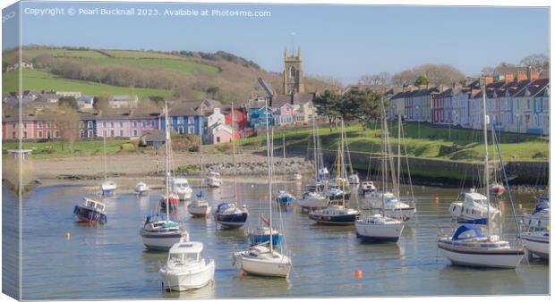 Boats in Aberaeron Harbour Panoramic Canvas Print by Pearl Bucknall