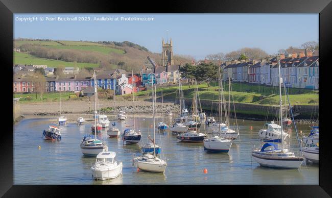 Boats in Aberaeron Harbour Panoramic Framed Print by Pearl Bucknall