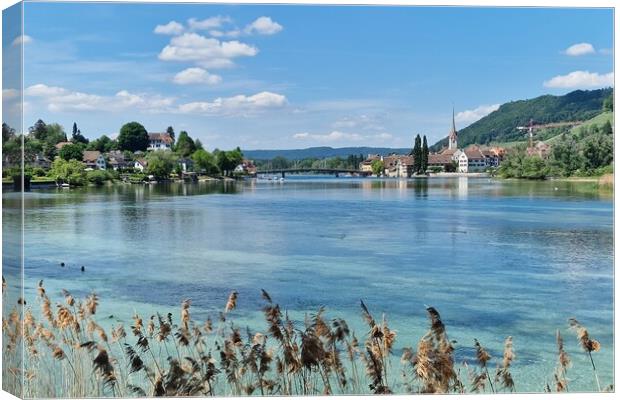 Scenic view of the Rhine River in Stein Am Rhein, Schaffhausen, Switzerland Canvas Print by Irena Chlubna