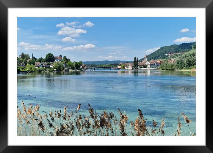 Scenic view of the Rhine River in Stein Am Rhein, Schaffhausen, Switzerland Framed Mounted Print by Irena Chlubna