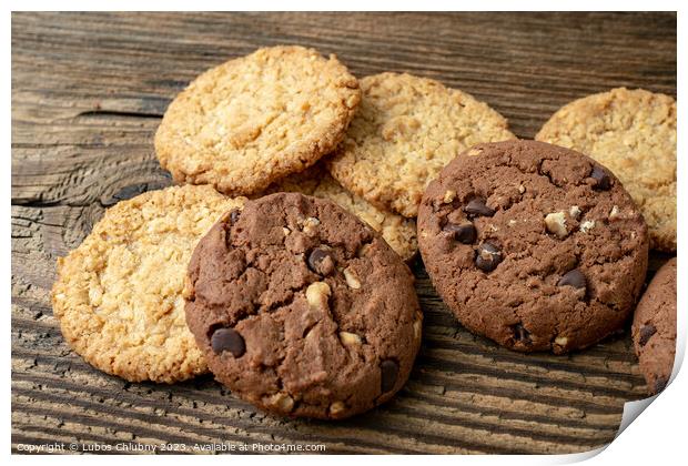Various tasty cookies biscuits on wooden background Print by Lubos Chlubny