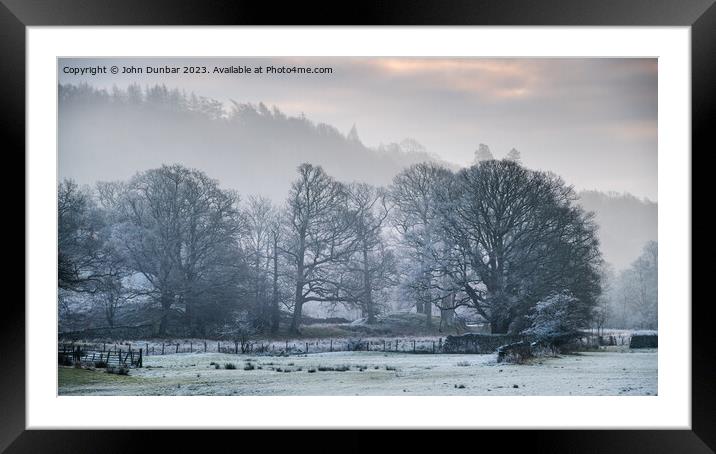 Elterwater Woodland Frost Framed Mounted Print by John Dunbar