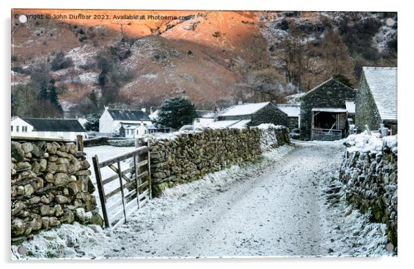 Rosthwaite Winter Acrylic by John Dunbar