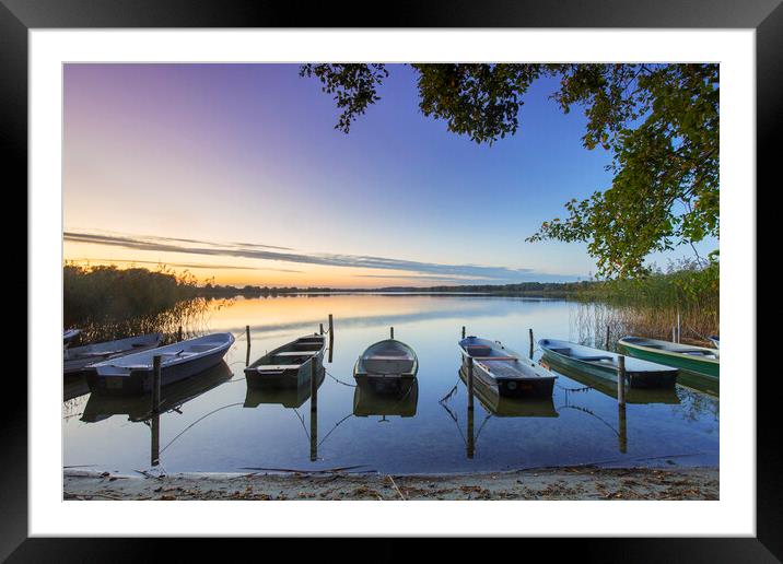 Rowing boats on Lake Mechow, Germany Framed Mounted Print by Arterra 