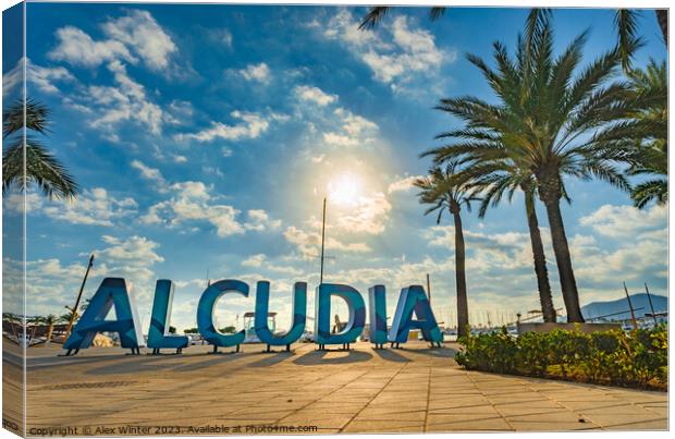 Alcudia sign at marina port on Mallorca Spain Canvas Print by Alex Winter