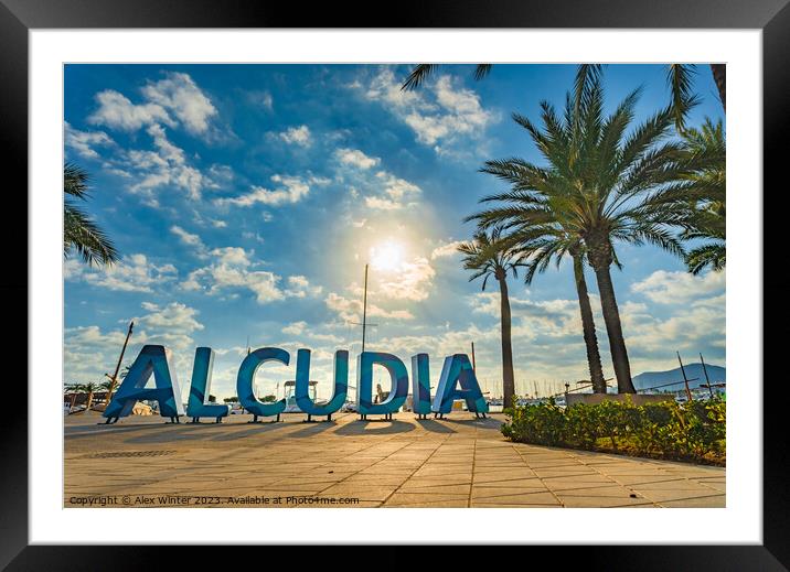Alcudia sign at marina port on Mallorca Spain Framed Mounted Print by Alex Winter