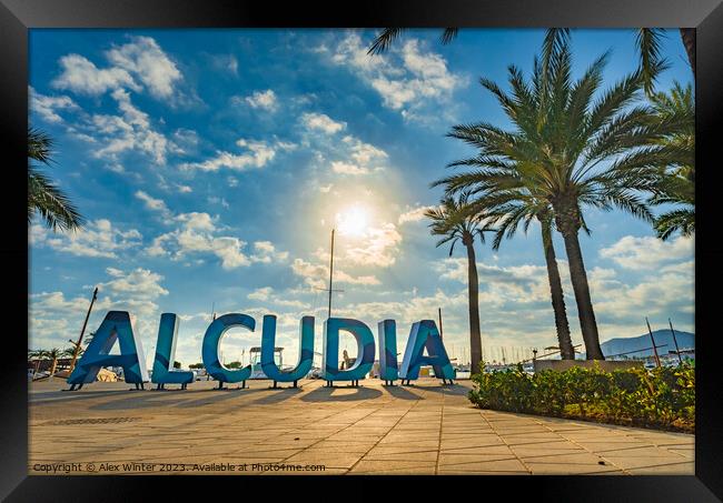 Alcudia sign at marina port on Mallorca Spain Framed Print by Alex Winter
