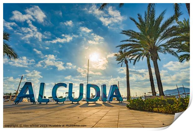 Alcudia sign at marina port on Mallorca Spain Print by Alex Winter