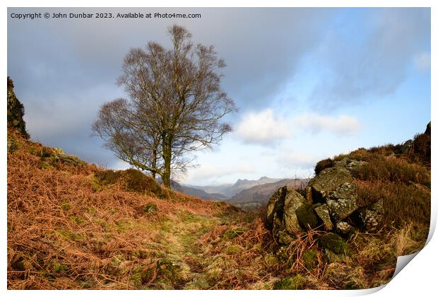 Walking over Holme Fell Print by John Dunbar