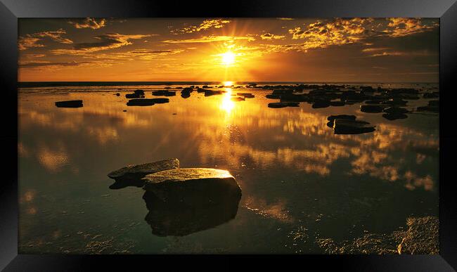 The Golden Sunrise at Saltwick Bay Framed Print by Tim Hill