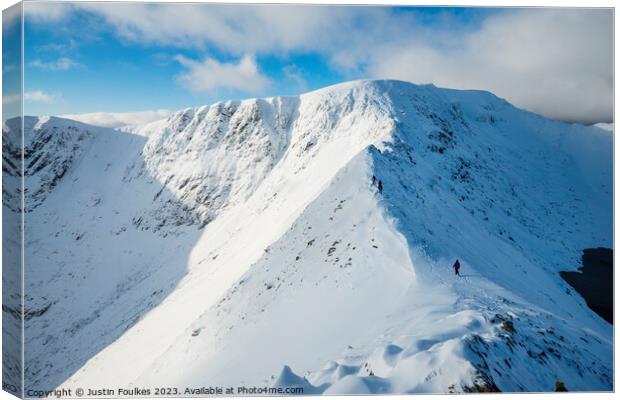 Striding Edge, after winter snow, Helvellyn Canvas Print by Justin Foulkes