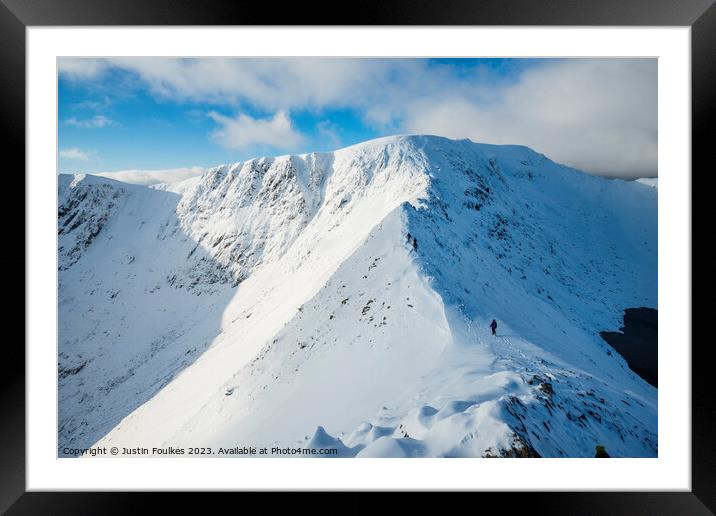 Striding Edge, after winter snow, Helvellyn Framed Mounted Print by Justin Foulkes
