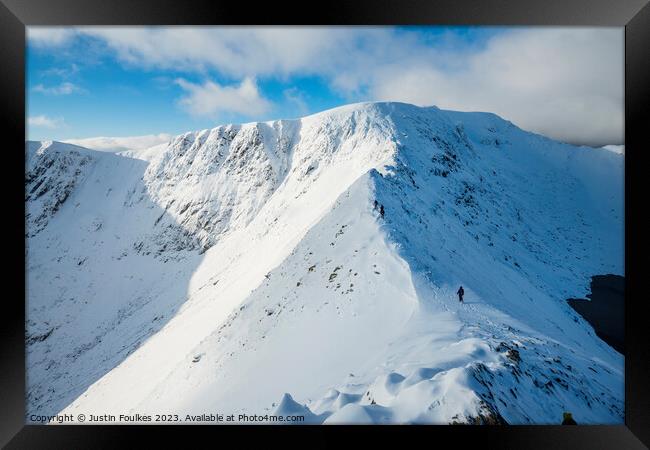 Striding Edge, after winter snow, Helvellyn Framed Print by Justin Foulkes