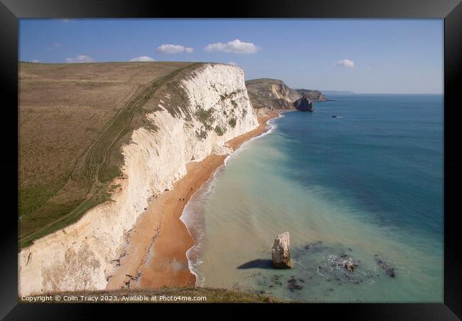 Durdle Door Beach from Bat's Head, Dorset , UK Framed Print by Colin Tracy