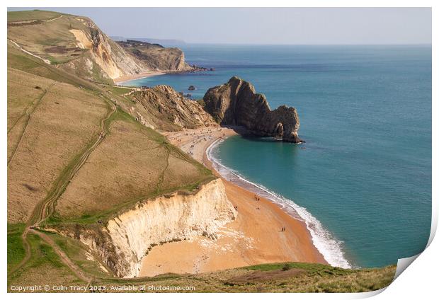 Durdle Door, Beach and Cliffs Print by Colin Tracy