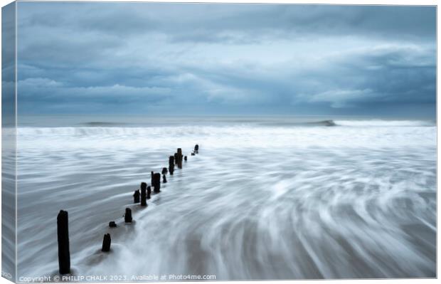 Sands end groynes close to  Whitby and white water 877 Canvas Print by PHILIP CHALK