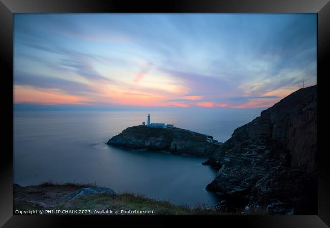 South stack lighthouse sunset 878  Framed Print by PHILIP CHALK