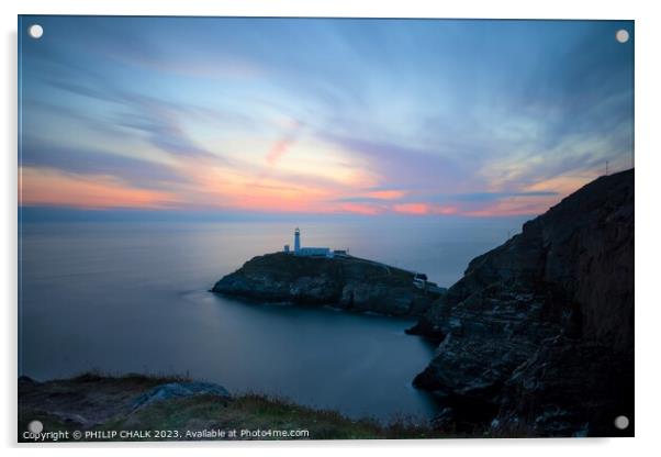 South stack lighthouse sunset 878  Acrylic by PHILIP CHALK