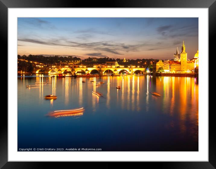 View with the Charles Bridge at sunset.  Framed Mounted Print by Cristi Croitoru