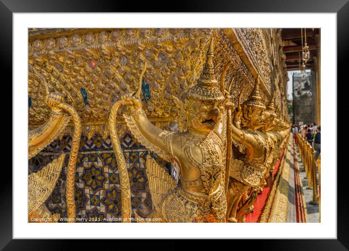 Guardians Entrance Emerald Buddha Temple Grand Palace Bangkok Framed Mounted Print by William Perry