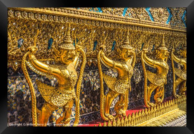 Blue Golden Guardians Grand Palace Bangkok Thailand Framed Print by William Perry