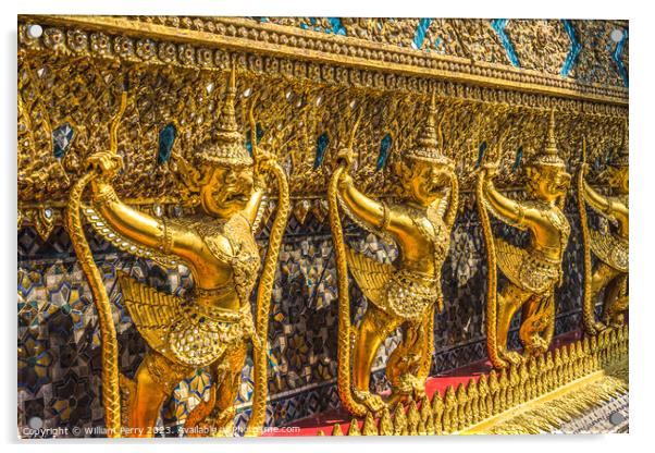 Blue Golden Guardians Grand Palace Bangkok Thailand Acrylic by William Perry