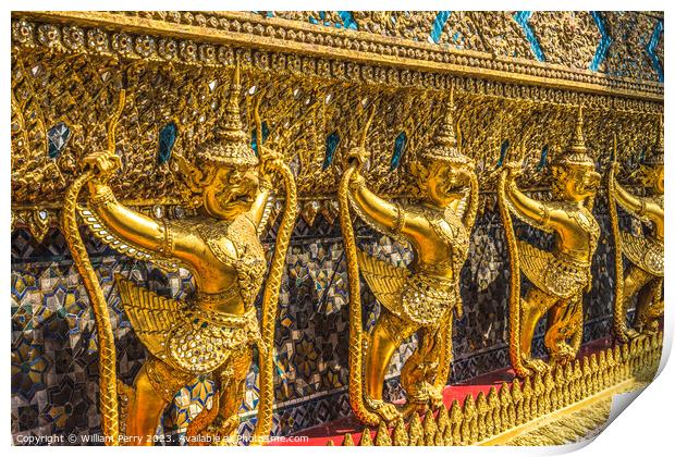 Blue Golden Guardians Grand Palace Bangkok Thailand Print by William Perry
