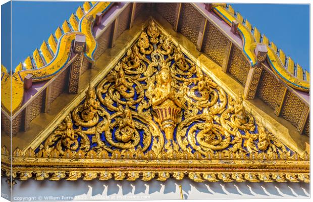 Praying Buddha Pavilion Closeup Grand Palace Bangkok Thailand Canvas Print by William Perry