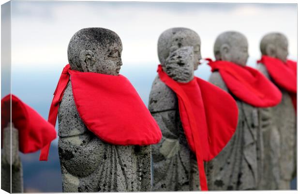 Statues of five Buddhist saints on top of Mount Omuro Canvas Print by Lensw0rld 