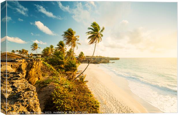 Bottom Bay at sunrise, Barbados, Caribbean Canvas Print by Justin Foulkes