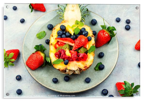 Fruit salad in a pineapple Acrylic by Mykola Lunov Mykola