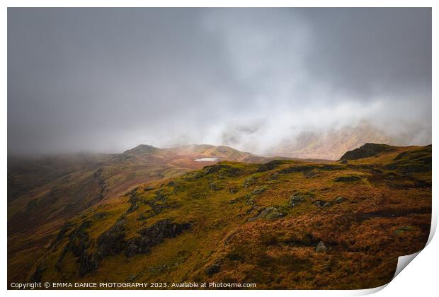 Mist rolling in over Calf Crag Print by EMMA DANCE PHOTOGRAPHY