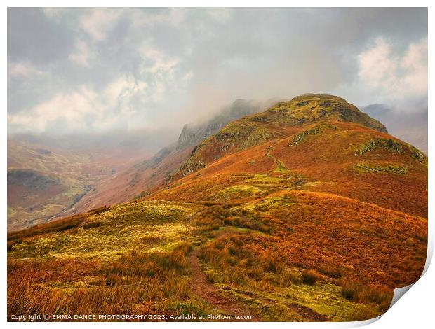 Mist rolling in over Gibson Knott and Calf Crag Print by EMMA DANCE PHOTOGRAPHY