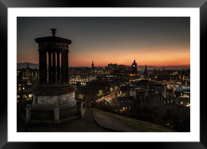 Golden Twilight over Edinburgh Framed Mounted Print by John Frid