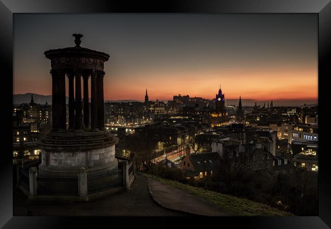 Golden Twilight over Edinburgh Framed Print by John Frid