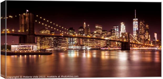 MANHATTAN SKYLINE & BROOKLYN BRIDGE Idyllic Nights Canvas Print by Melanie Viola