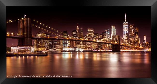 MANHATTAN SKYLINE & BROOKLYN BRIDGE Idyllic Nights Framed Print by Melanie Viola