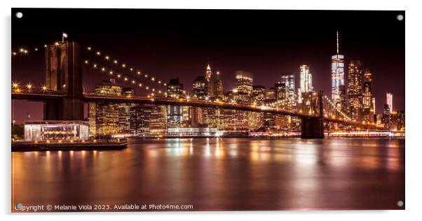 MANHATTAN SKYLINE & BROOKLYN BRIDGE Idyllic Nights Acrylic by Melanie Viola
