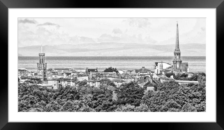 Ayr town centre skyline (mono) Framed Mounted Print by Allan Durward Photography