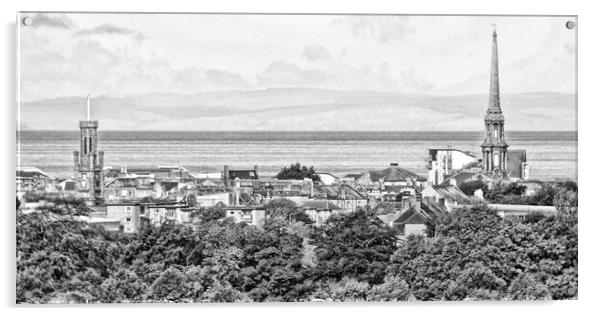 Ayr town centre skyline (mono) Acrylic by Allan Durward Photography