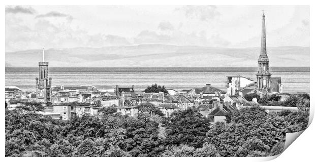 Ayr town centre skyline (mono) Print by Allan Durward Photography