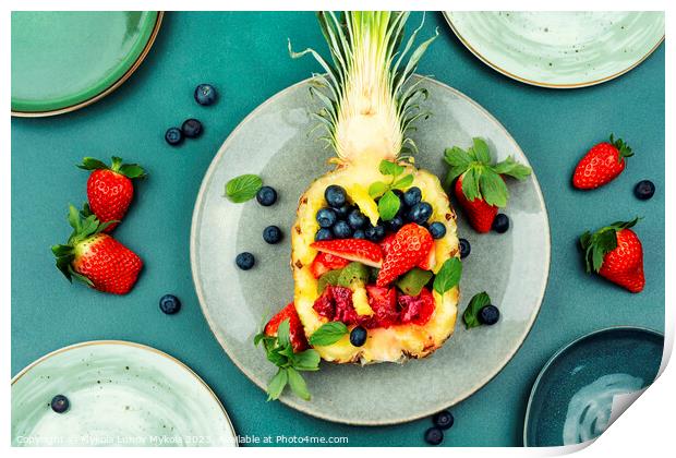 Fruit salad in half a pineapple. Print by Mykola Lunov Mykola