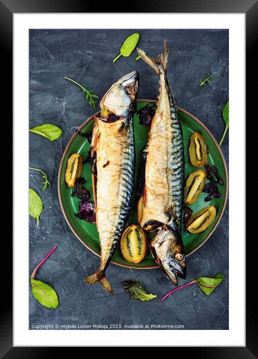 Grilled mackerel fish with kiwi Framed Mounted Print by Mykola Lunov Mykola
